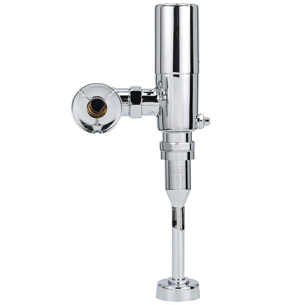 A Zurn chrome urinal flush valve with a white background.