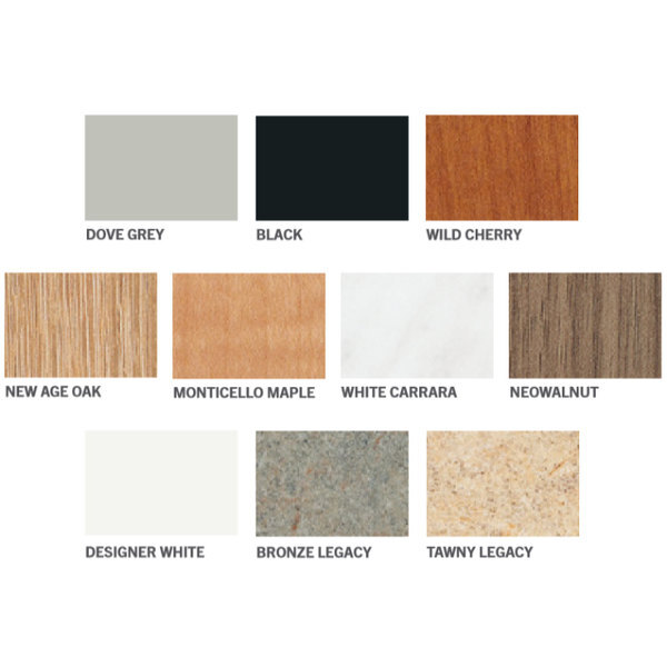 A close-up of a grey and white rectangular wood surface with a stone and wood samples.