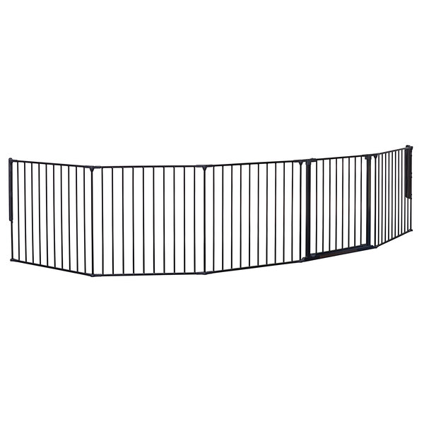 A black metal BabyDan room divider/safety gate.