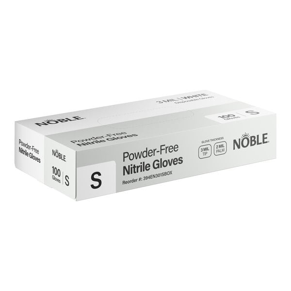 Noble Nitrile White All Purpose Powder-Free 3 Mil Thick Textured Gloves - Small - 1,000/Case