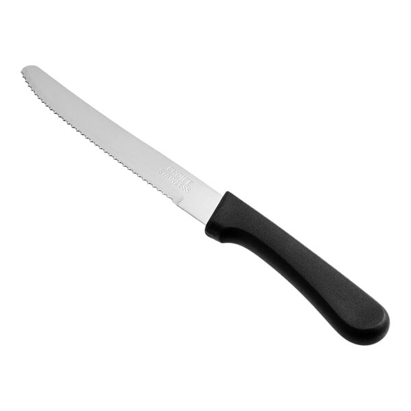 Choice 4 3/4" Stainless Steel Steak Knife with Black Polypropylene Handle - 12/Case