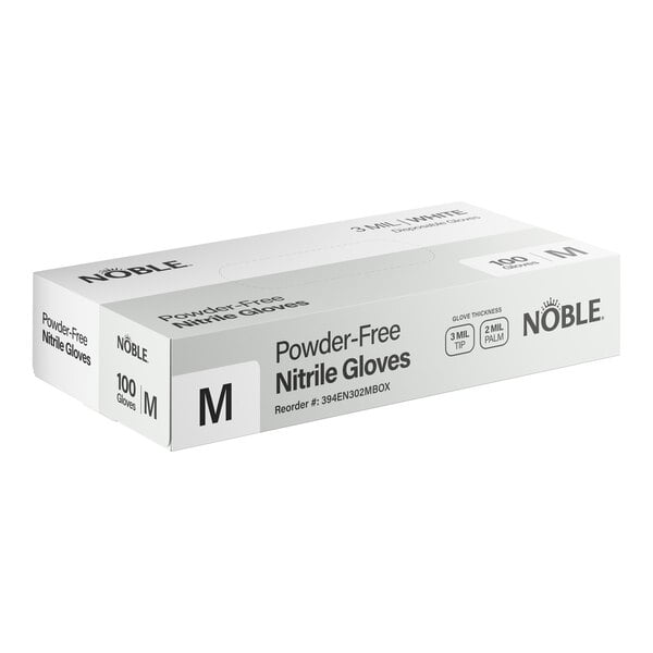 Noble Nitrile White All Purpose Powder-Free 3 Mil Thick Textured Gloves - Medium - 1,000/Case