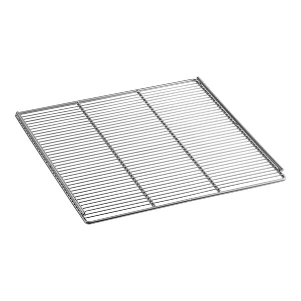 A Beverage-Air metal wire shelf with a grid on it.