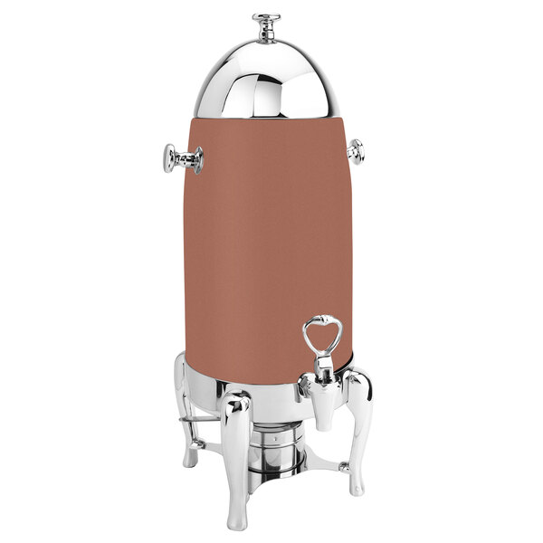 An Eastern Tabletop stainless steel coffee chafer urn with a copper cover.