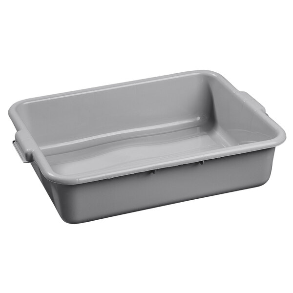 A grey plastic Carlisle bus tub with handles.