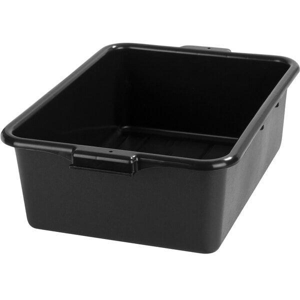 A black Carlisle polyethylene bus tub.