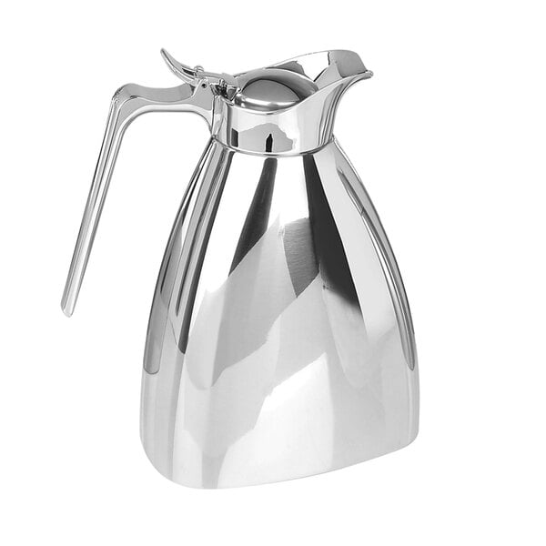 An Eastern Tabletop stainless steel coffee server with a handle.