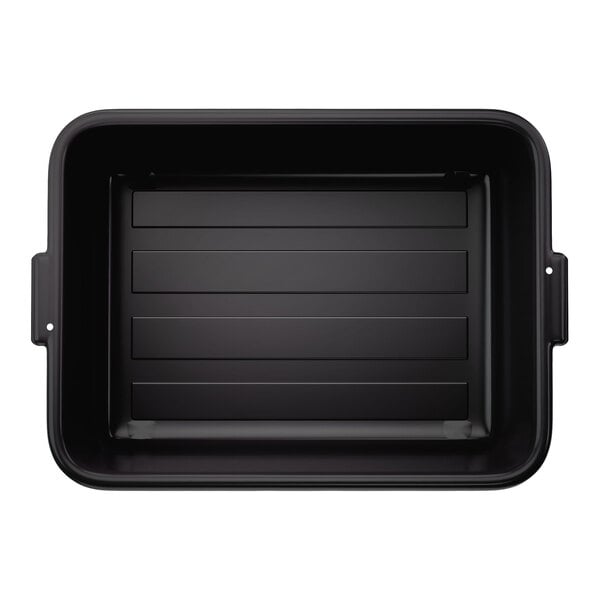A black high density polyethylene bus tub with handles on each side.