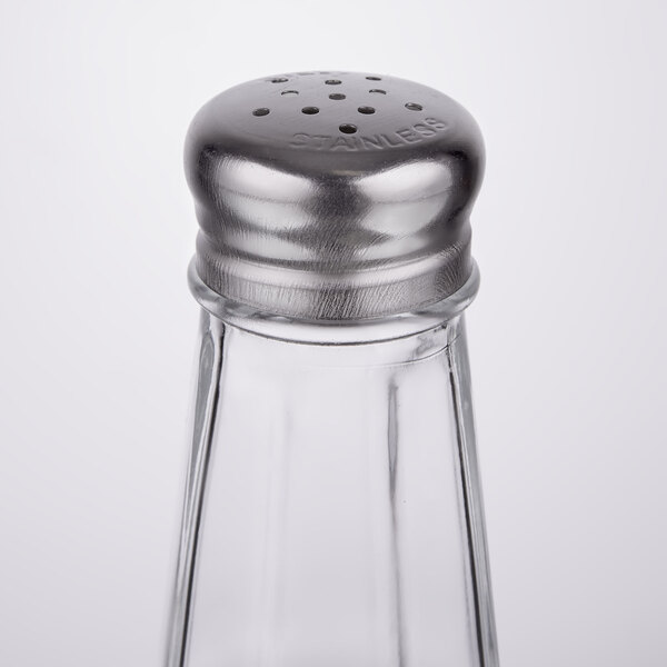 A Thunder Group paneled salt shaker with a silver mushroom top.