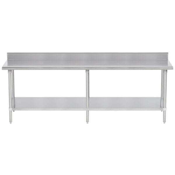 An Advance Tabco stainless steel work table with undershelf.