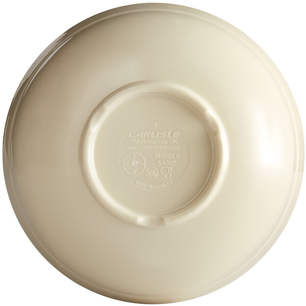 A white Carlisle melamine bowl with text on the lid.