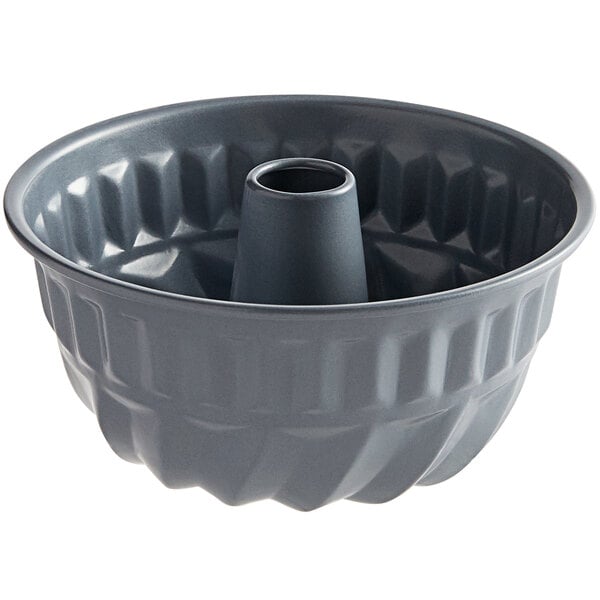 A Fox Run grey non-stick carbon steel mini kugelhopf cake pan.
