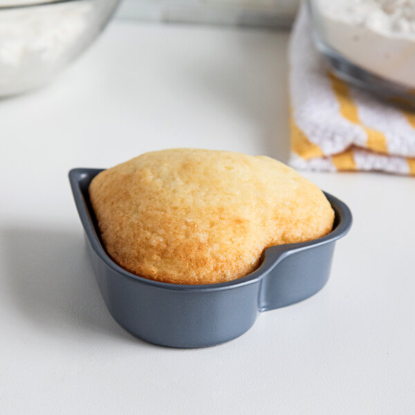 A heart shaped cake in a Fox Run mini cake pan.