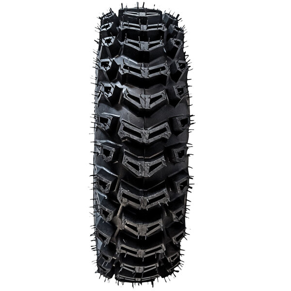 A Magliner pneumatic tire with aggressive tread and spikes.
