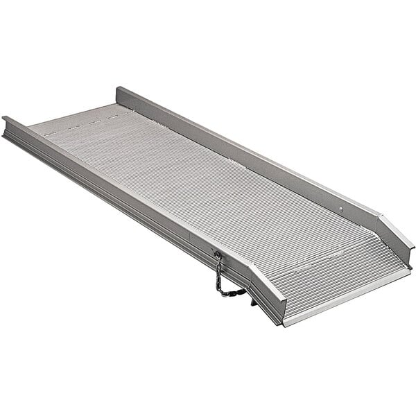 A metal Magliner van walk ramp with a metal chain attached.