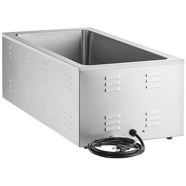 A stainless steel Nemco countertop food warmer with a black cord.