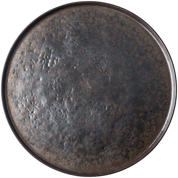 A brown Tablecraft Lunara melamine platter on a table.