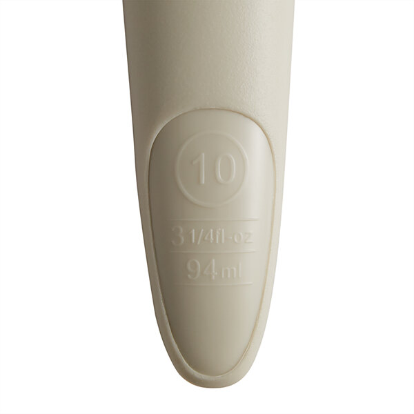 A close up of a white Hamilton Beach ice cream scoop with a number 10 on it.