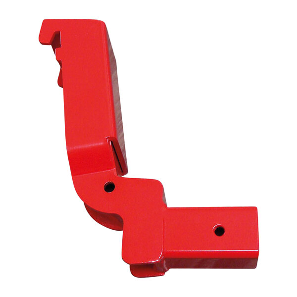 A red metal Magliner LiftPlus adapter bracket with holes.