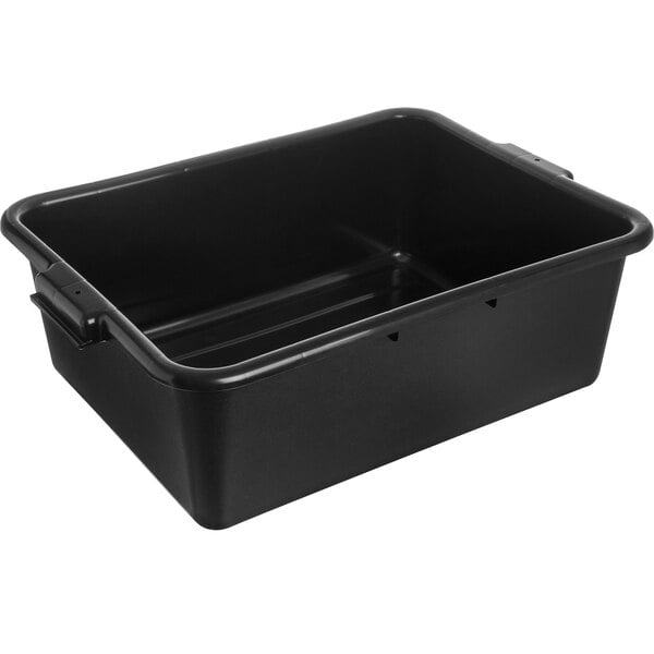 A black high density polyethylene bus tub with handles.