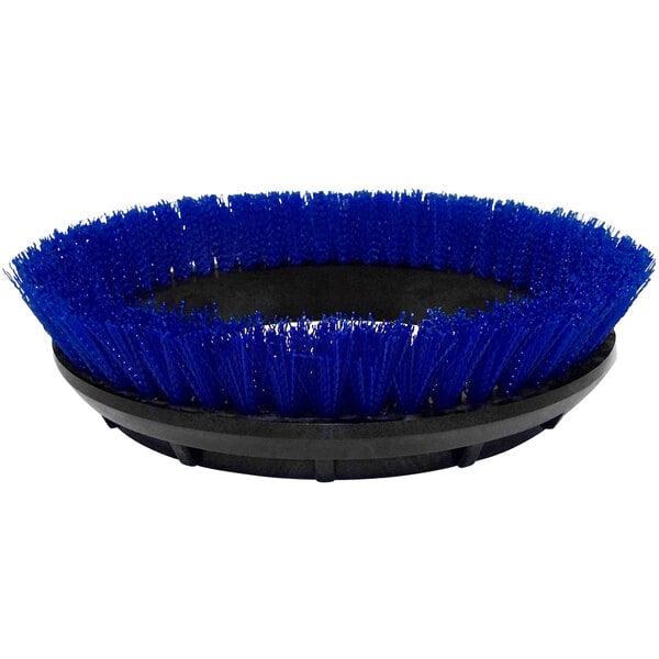 A close-up of a blue Bissell Commercial orbital scrubbing brush.