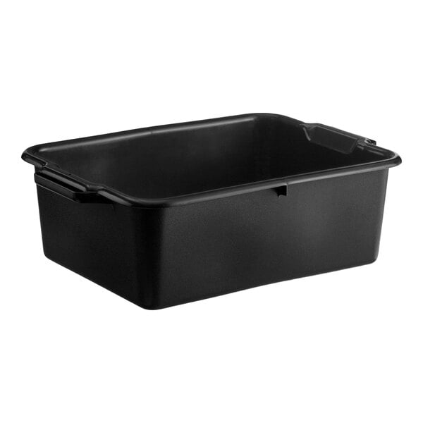A black high density polyethylene bus tub with handles.