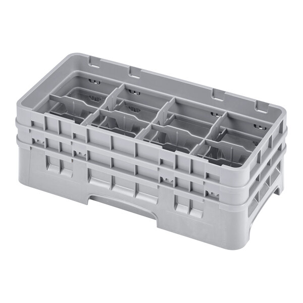 A soft gray plastic Cambro rack with 8 compartments.