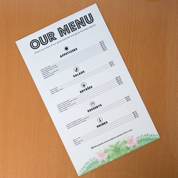 Disposable paper menu