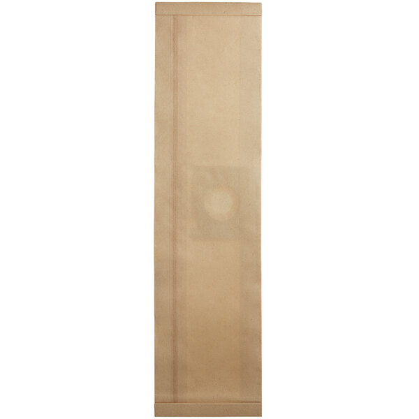 A brown paper bag with a white circle on it.