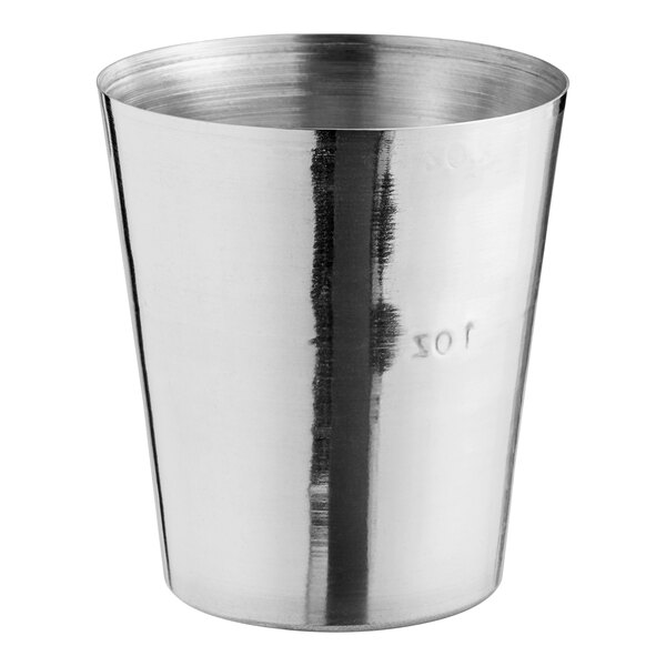 A stainless steel Franmara shot glass.