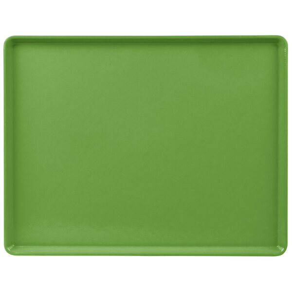 A green rectangular tray with a white border.