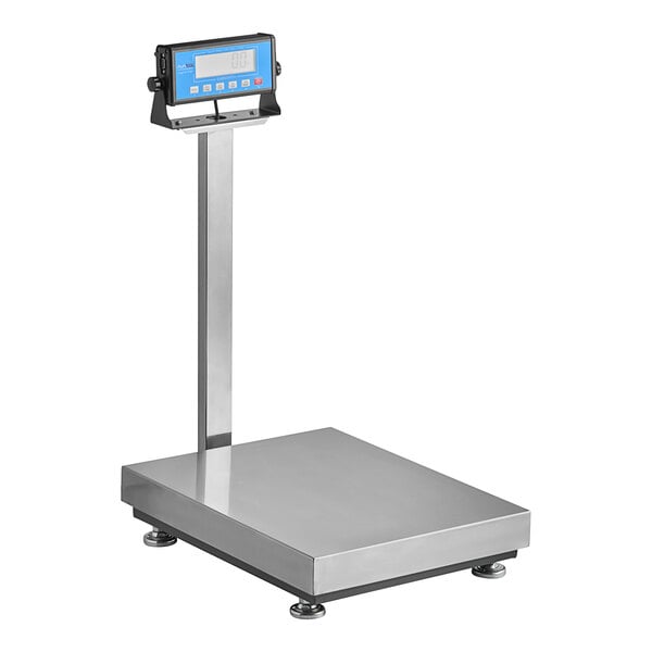 AvaWeigh digital receiving bench scale with blue and white digital display.