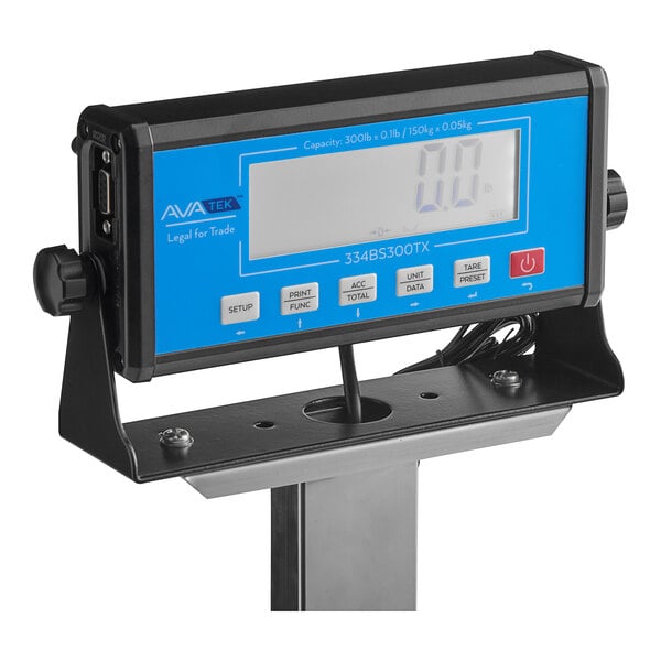 AvaWeigh BS300TX digital receiving bench scale with blue and black tower display.