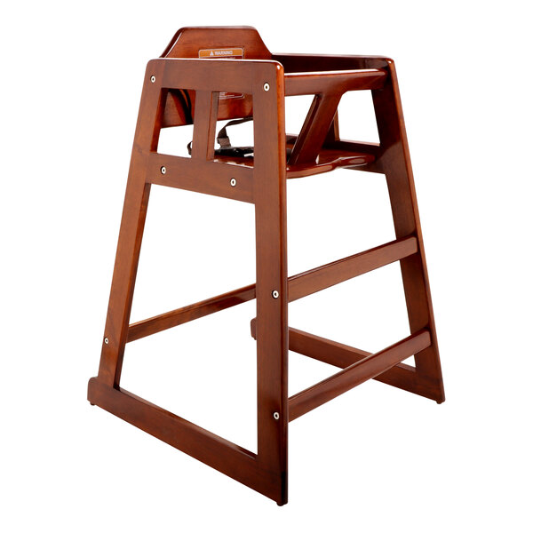 A GET hardwood high chair with a walnut finish on a white background.