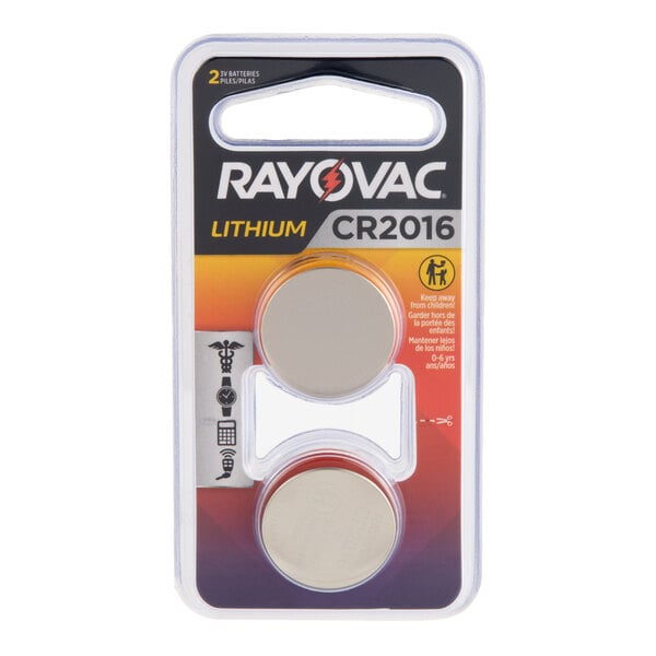 A pack of two Rayovac CR2016 3V lithium coin button batteries.