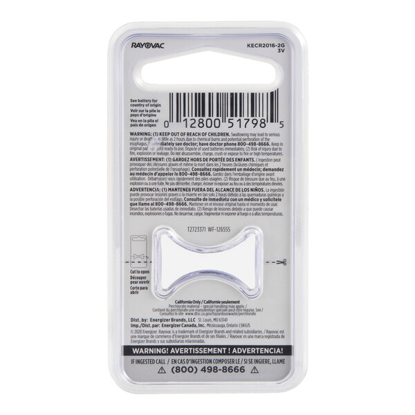 A pack of two Rayovac 3V CR2016 lithium coin button batteries in retail packaging.