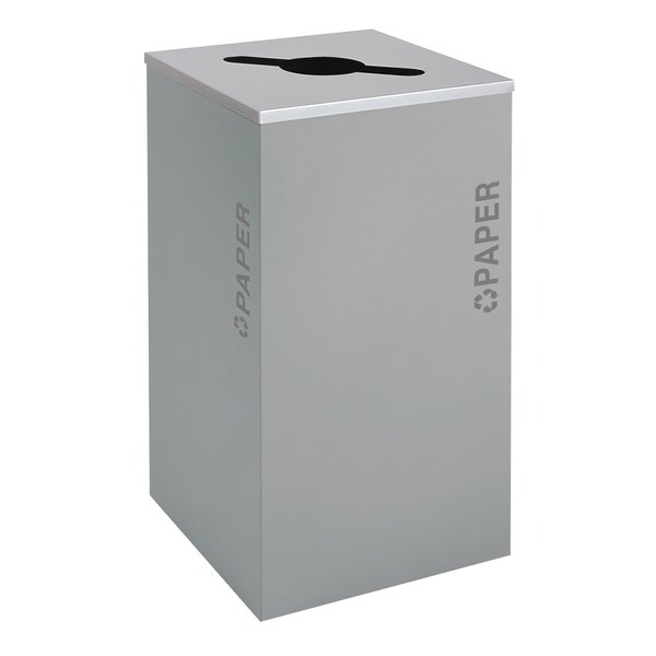 A grey rectangular Ex-Cell Kaiser paper receptacle with a hole in the top.