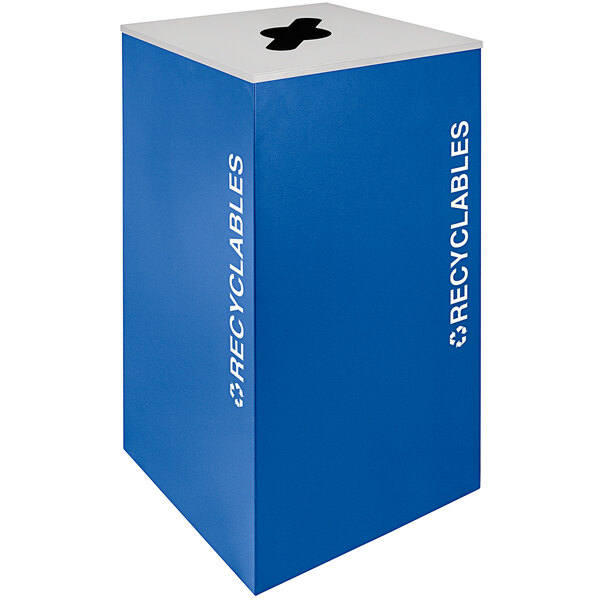 a blue recyclable box