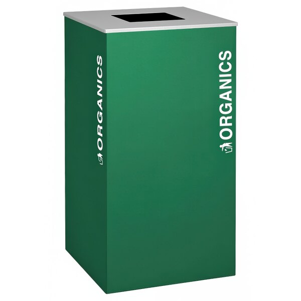 An Ex-Cell Kaiser green rectangular organics receptacle with white text.