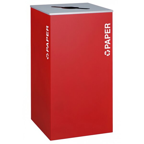 A red rectangular Ex-Cell Kaiser paper receptacle with white text that reads "Paper"