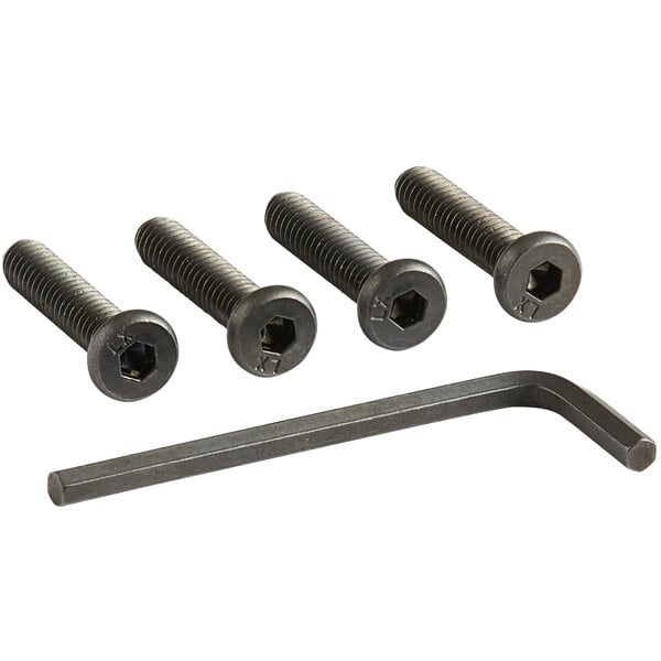 A Lancaster Table & Seating seat hardware kit for double ring bar stools, including three screws and nuts and a hexagon key.