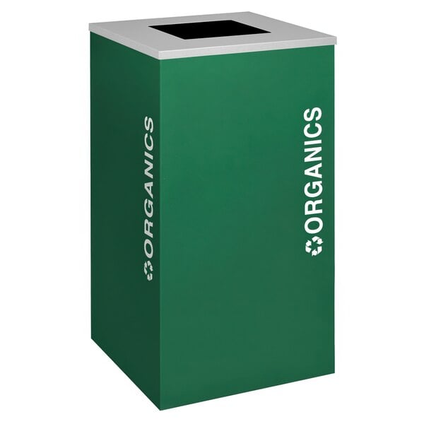 A green square receptacle with "Organics" in white text.