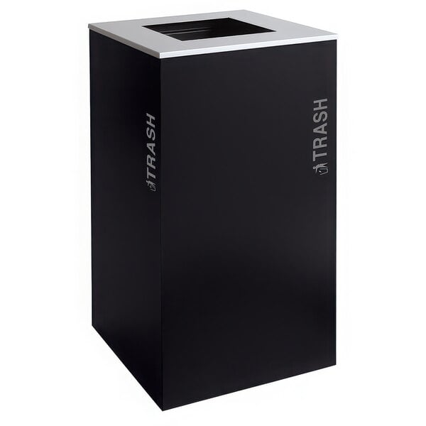 A black rectangular Ex-Cell Kaiser trash receptacle with a square top and silver text on the front.