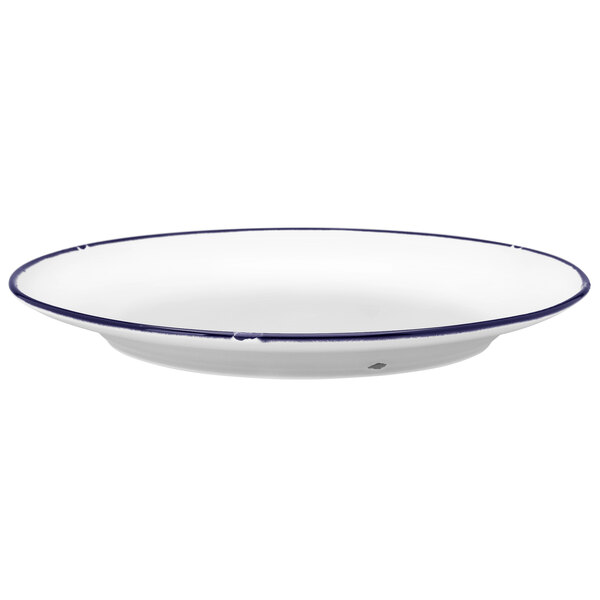 a white and blue plate
