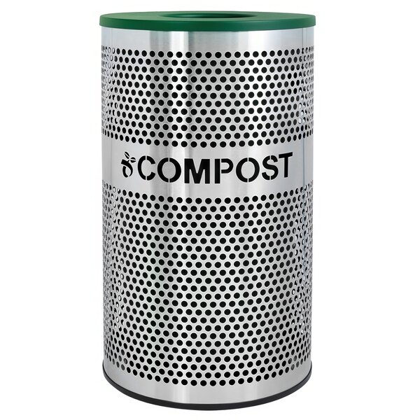 An Ex-Cell Kaiser stainless steel compost receptacle with the word "compost" on it.