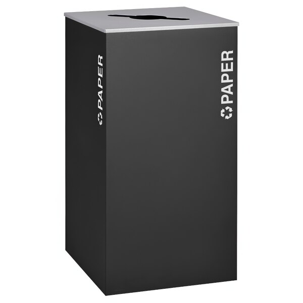 A black square Ex-Cell Kaiser paper receptacle with white text reading "Paper" on it.