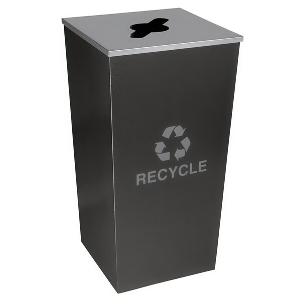 A hammered charcoal Ex-Cell Kaiser Metro XL square recycle bin with a recycle symbol.