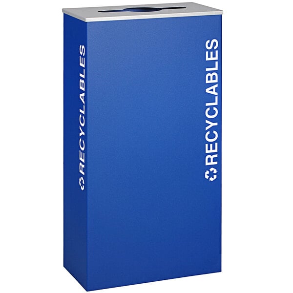 a blue recyclable box