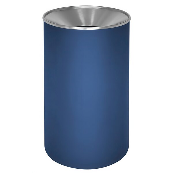 An indigo and stainless steel Ex-Cell Kaiser Premier Series trash can.