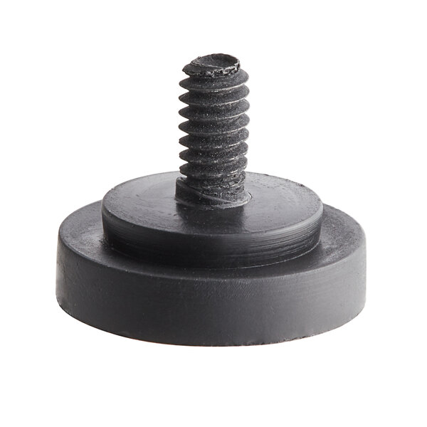 A black screw with a round base.